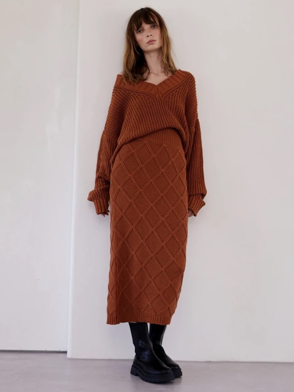 Bird & Kite Pascal Skirt Diamond Knit Bronze, 100% Cotton, Hand Made